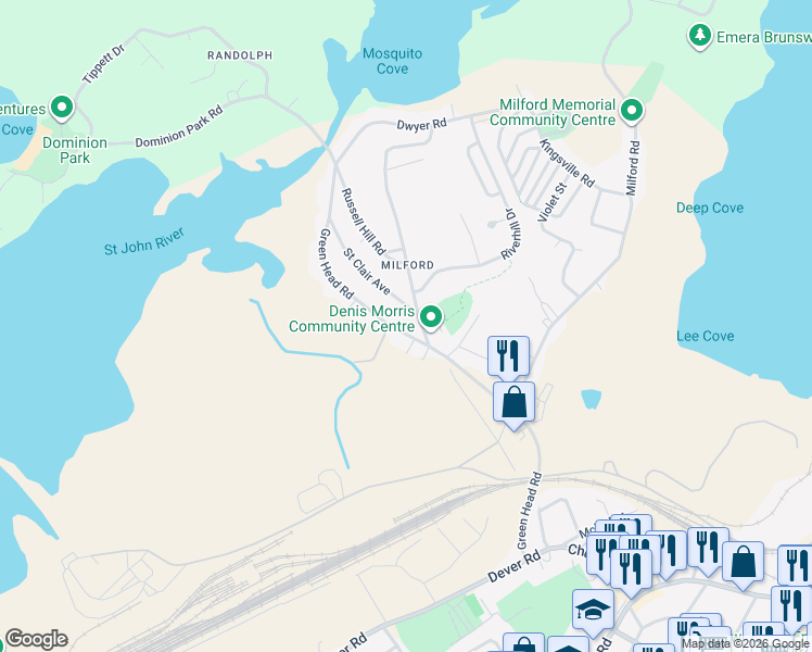 map of restaurants, bars, coffee shops, grocery stores, and more near 362 Green Head Road in Saint John