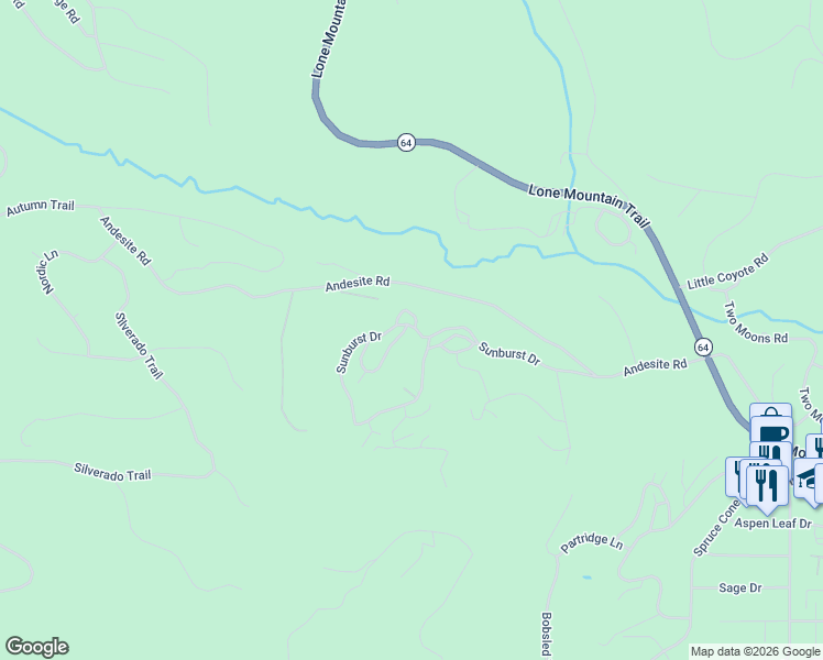 map of restaurants, bars, coffee shops, grocery stores, and more near 912 Sunburst Drive in Big Sky