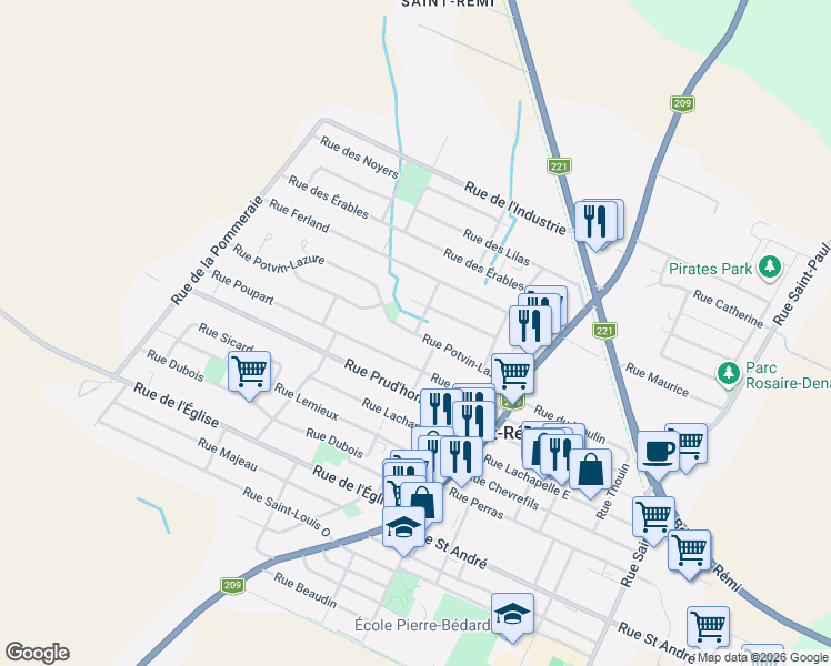 map of restaurants, bars, coffee shops, grocery stores, and more near 37 Rue Potvin Lazure in Saint-Rémi