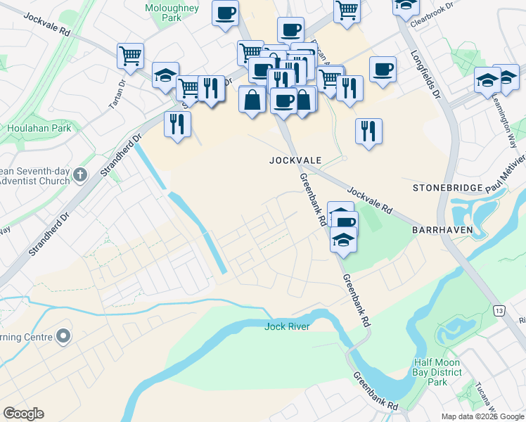 map of restaurants, bars, coffee shops, grocery stores, and more near 345 Olivenite Private in Ottawa