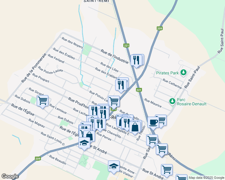 map of restaurants, bars, coffee shops, grocery stores, and more near 2 Rue Yvan Ménard in Saint-Rémi
