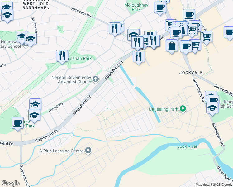 map of restaurants, bars, coffee shops, grocery stores, and more near 826 Clarity Avenue in Ottawa