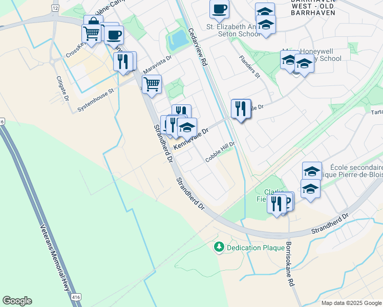 map of restaurants, bars, coffee shops, grocery stores, and more near 406 Sadar Private in Ottawa