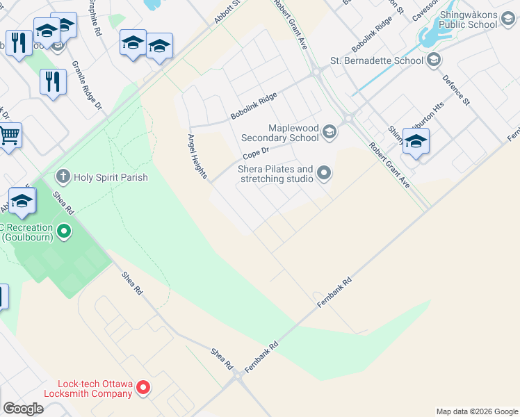 map of restaurants, bars, coffee shops, grocery stores, and more near 988 Beckton Heights in Ottawa