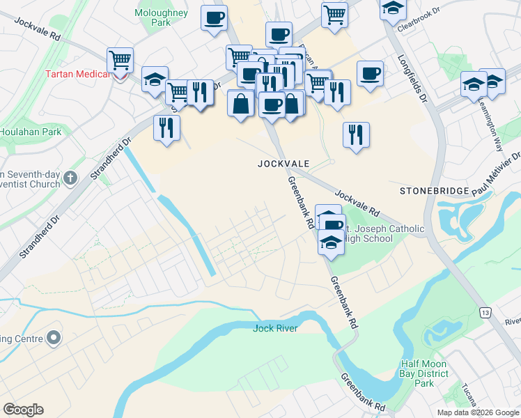 map of restaurants, bars, coffee shops, grocery stores, and more near 369 Olivenite Private in Ottawa