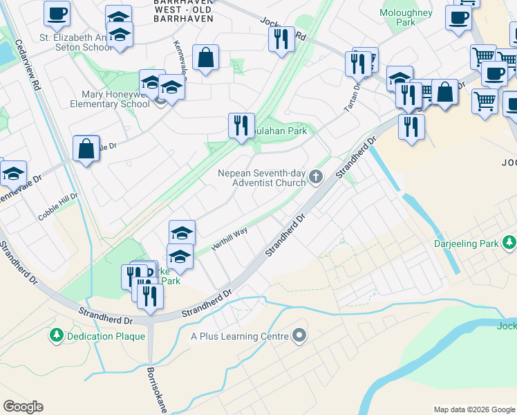 map of restaurants, bars, coffee shops, grocery stores, and more near Halley Street in Ottawa