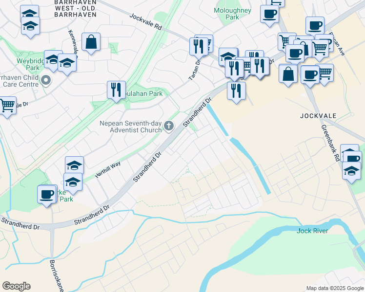 map of restaurants, bars, coffee shops, grocery stores, and more near 2048 Madrid Avenue in Ottawa