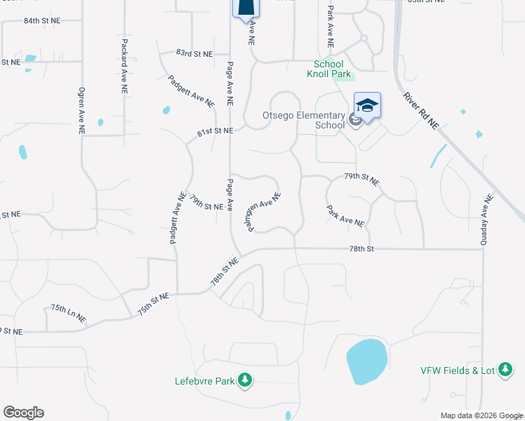 map of restaurants, bars, coffee shops, grocery stores, and more near 7916 Palmgren Avenue Northeast in Otsego