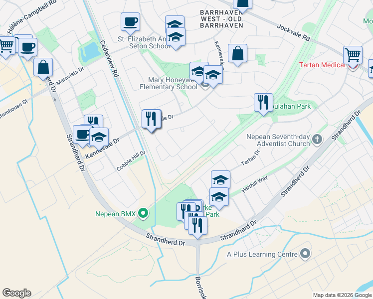 map of restaurants, bars, coffee shops, grocery stores, and more near 38 Merner Avenue in Ottawa