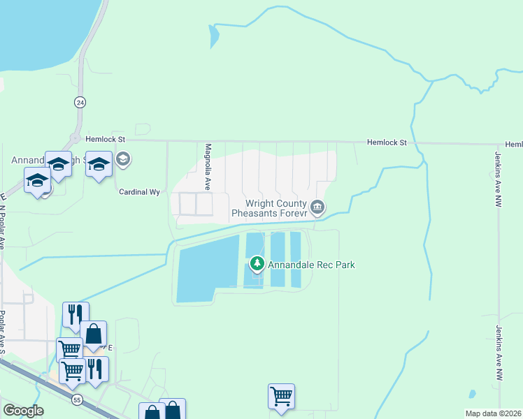 map of restaurants, bars, coffee shops, grocery stores, and more near 179 Smith Lane in Annandale