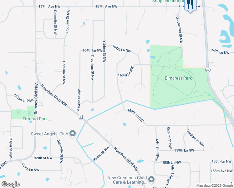 map of restaurants, bars, coffee shops, grocery stores, and more near 16150 Wolfram Street Northwest in Ramsey