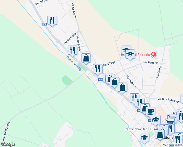 map of restaurants, bars, coffee shops, grocery stores, and more near 321 Via Madonna in Bovolone