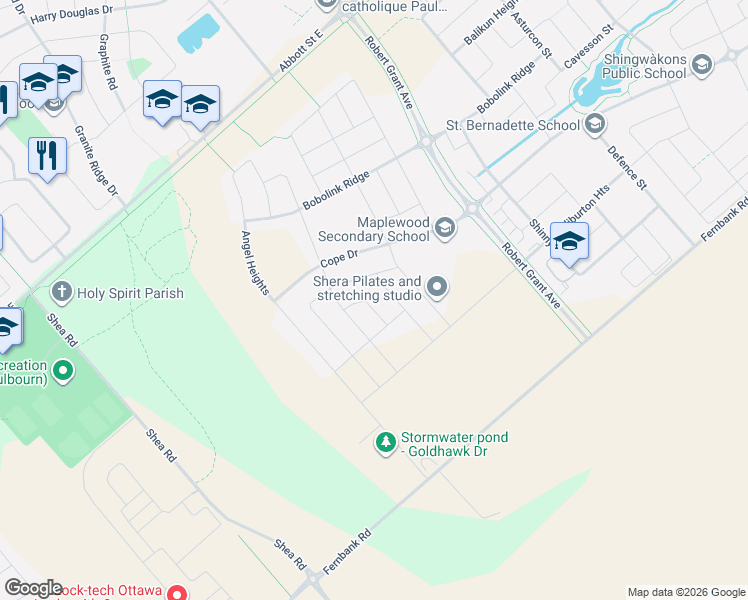 map of restaurants, bars, coffee shops, grocery stores, and more near 441 Turmeric Court in Ottawa