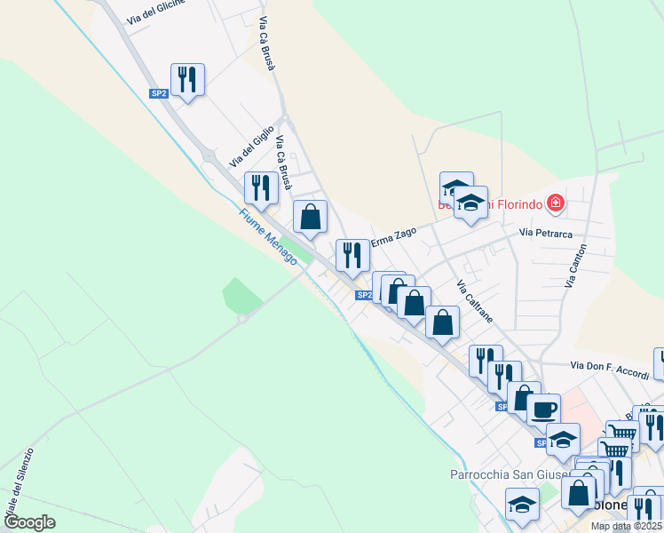 map of restaurants, bars, coffee shops, grocery stores, and more near 321 Via Madonna in Bovolone
