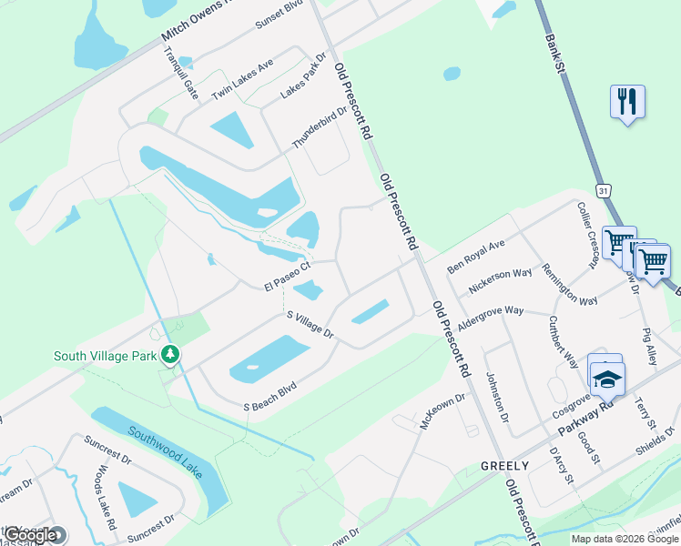 map of restaurants, bars, coffee shops, grocery stores, and more near 6881 Sparkling Lake Way in Greely