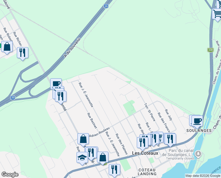 map of restaurants, bars, coffee shops, grocery stores, and more near Rue des Saules in Les Coteaux
