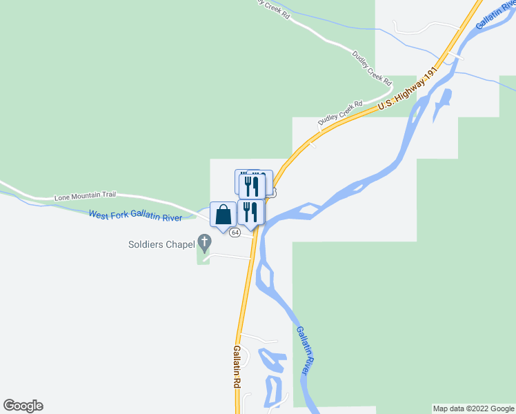 map of restaurants, bars, coffee shops, grocery stores, and more near in Big Sky
