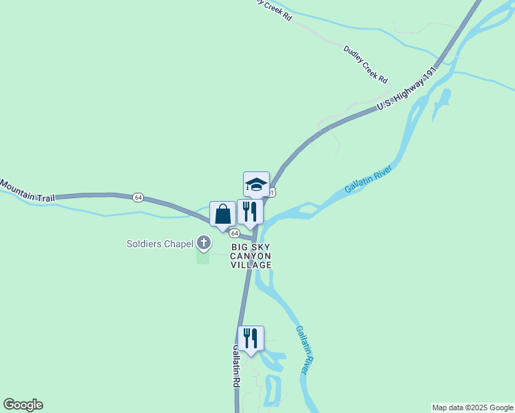 map of restaurants, bars, coffee shops, grocery stores, and more near 32 Market Place in Big Sky