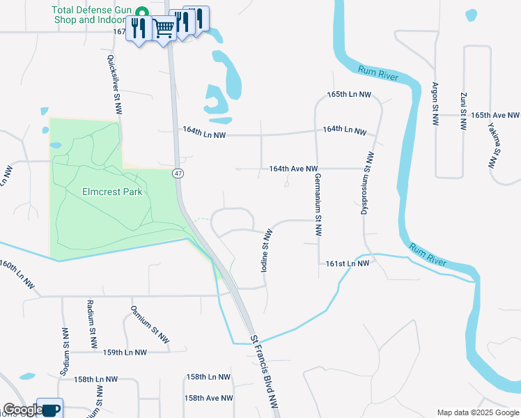 map of restaurants, bars, coffee shops, grocery stores, and more near 16265 Junkite Street Northwest in Ramsey