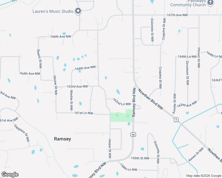 map of restaurants, bars, coffee shops, grocery stores, and more near 6865 162nd Lane Northwest in Ramsey
