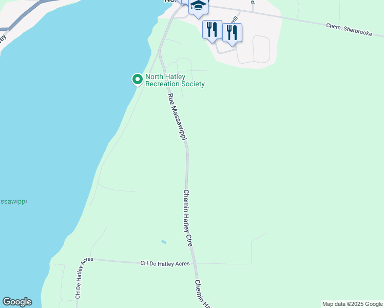 map of restaurants, bars, coffee shops, grocery stores, and more near 1105 Chemin Massawippi in North Hatley