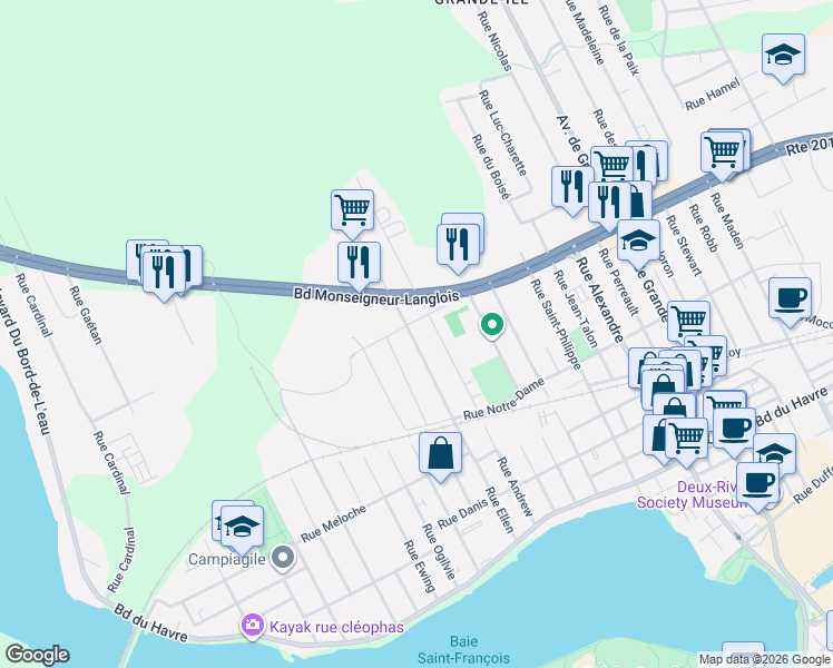 map of restaurants, bars, coffee shops, grocery stores, and more near 170 Rue Ellen in Salaberry-de-Valleyfield