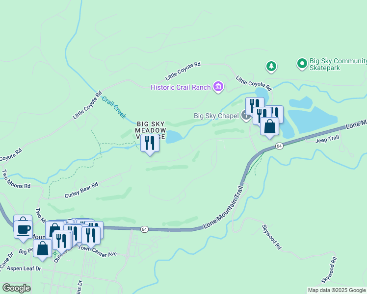 map of restaurants, bars, coffee shops, grocery stores, and more near 2225 Blacktail Lane in Gallatin Gateway