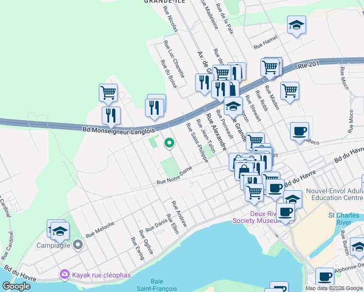 map of restaurants, bars, coffee shops, grocery stores, and more near 39 Rue Verner in Salaberry-de-Valleyfield