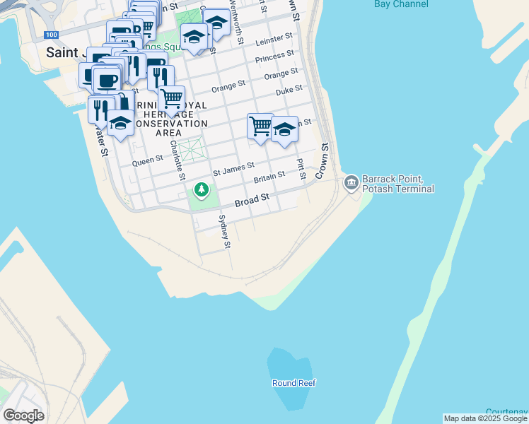 map of restaurants, bars, coffee shops, grocery stores, and more near 111 Broadview Avenue in Saint John