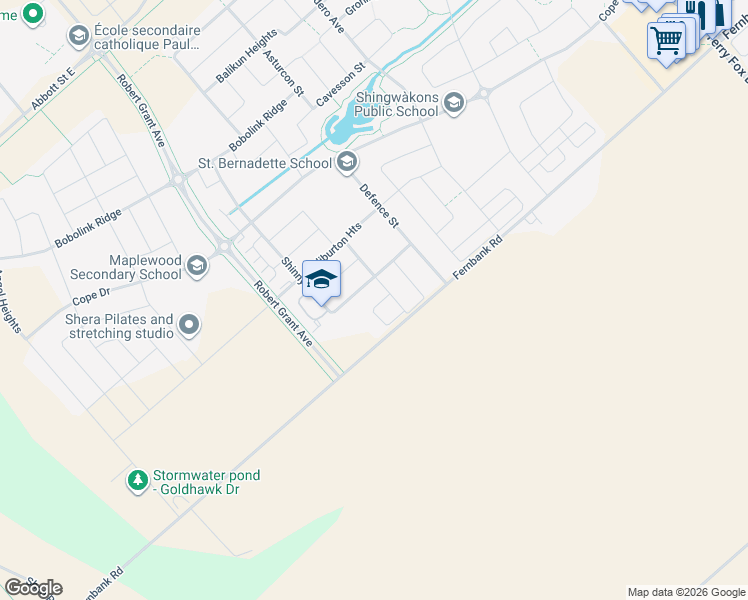 map of restaurants, bars, coffee shops, grocery stores, and more near in Stittsville