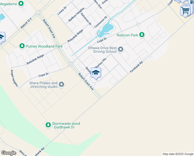 map of restaurants, bars, coffee shops, grocery stores, and more near 158 Shinny Avenue in Ottawa