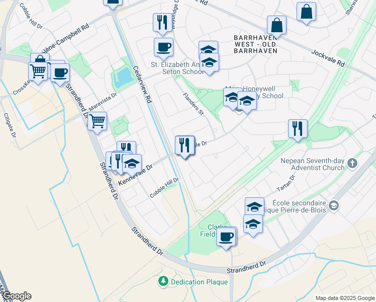 map of restaurants, bars, coffee shops, grocery stores, and more near 79 Merner Avenue in Ottawa