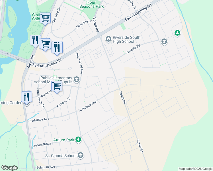 map of restaurants, bars, coffee shops, grocery stores, and more near 812 chipping circle in Ottawa