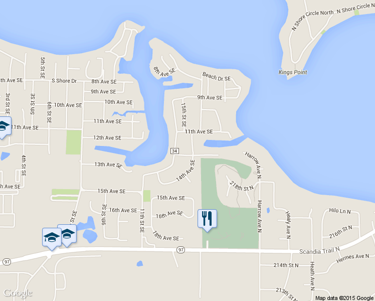 map of restaurants, bars, coffee shops, grocery stores, and more near 1485 12th Avenue Southeast in Forest Lake