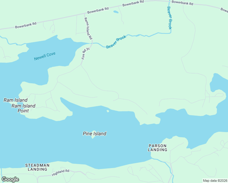 map of restaurants, bars, coffee shops, grocery stores, and more near Beaver Brook Road in Bowerbank