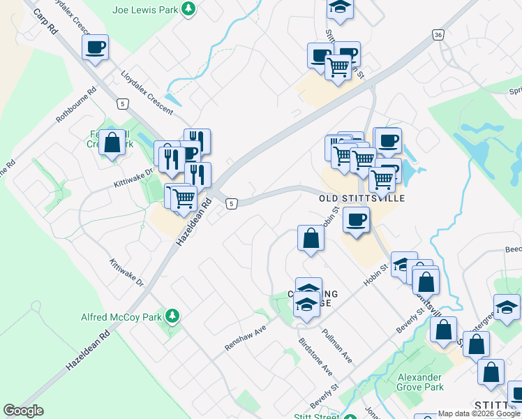 map of restaurants, bars, coffee shops, grocery stores, and more near 11 Kyle Avenue in Ottawa