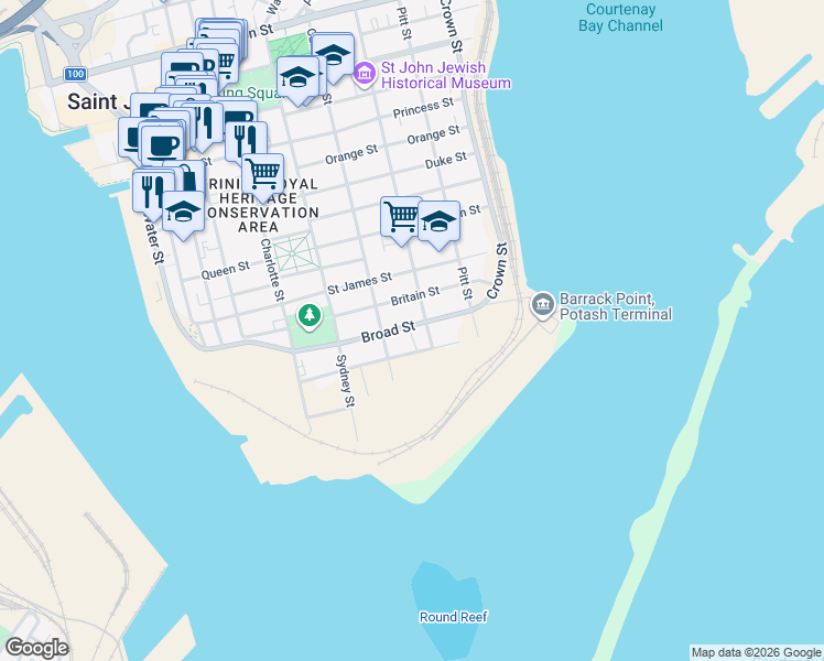 map of restaurants, bars, coffee shops, grocery stores, and more near in Saint John