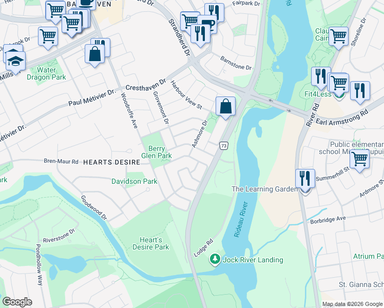 map of restaurants, bars, coffee shops, grocery stores, and more near in Ottawa