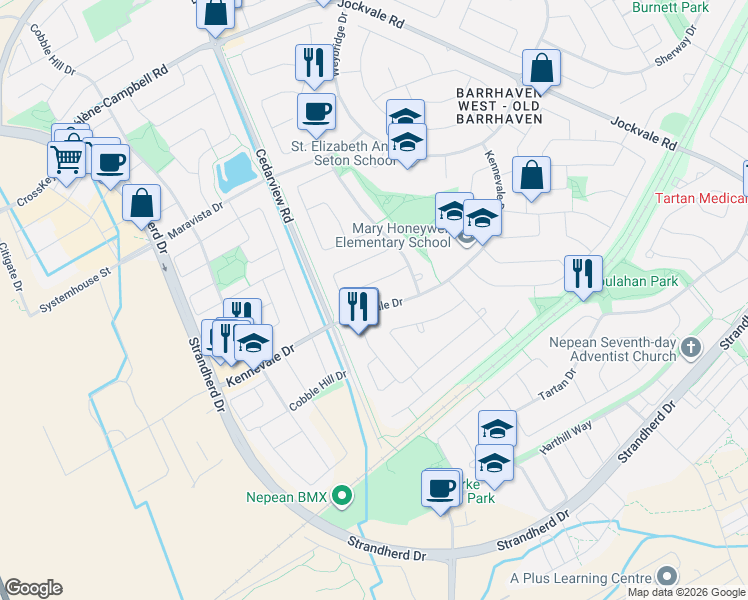 map of restaurants, bars, coffee shops, grocery stores, and more near in Ottawa