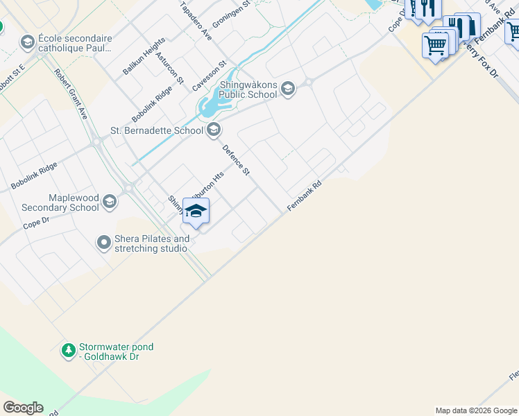 map of restaurants, bars, coffee shops, grocery stores, and more near 270 Tim Sheehan Place in Ottawa