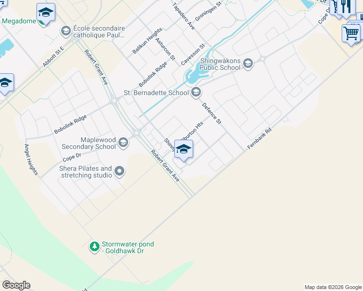 map of restaurants, bars, coffee shops, grocery stores, and more near 341 Haliburton Heights in Ottawa