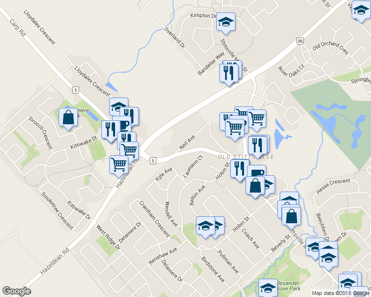 map of restaurants, bars, coffee shops, grocery stores, and more near 65 Neil Avenue in Ottawa