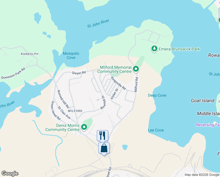 map of restaurants, bars, coffee shops, grocery stores, and more near 18 Lupin Street in Saint John