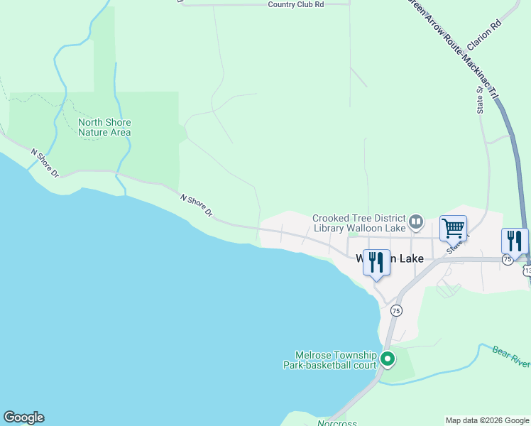 map of restaurants, bars, coffee shops, grocery stores, and more near 4499 4th Street in Boyne Falls