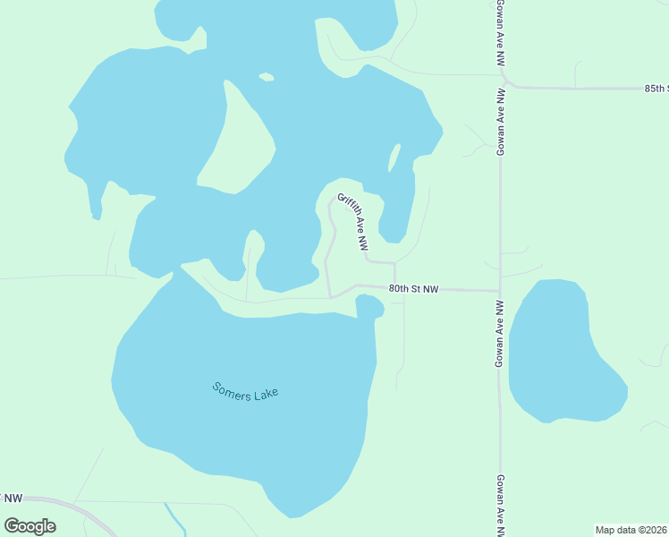 map of restaurants, bars, coffee shops, grocery stores, and more near 8050 Griffith Avenue Northwest in Maple Lake