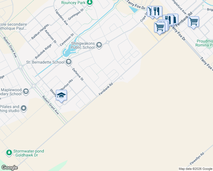 map of restaurants, bars, coffee shops, grocery stores, and more near Hibernian Walk in Ottawa