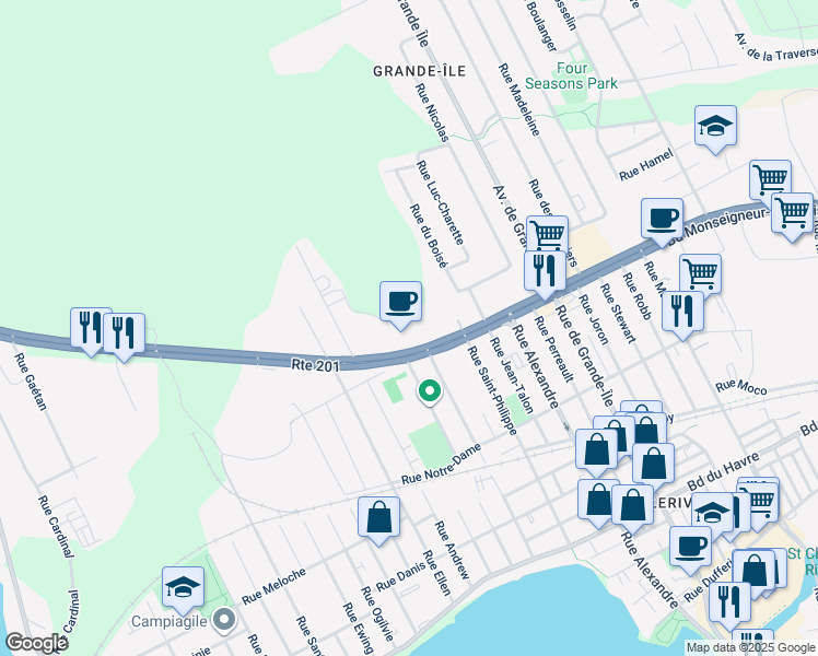 map of restaurants, bars, coffee shops, grocery stores, and more near 825 Boulevard Monseigneur-Langlois in Salaberry-de-Valleyfield