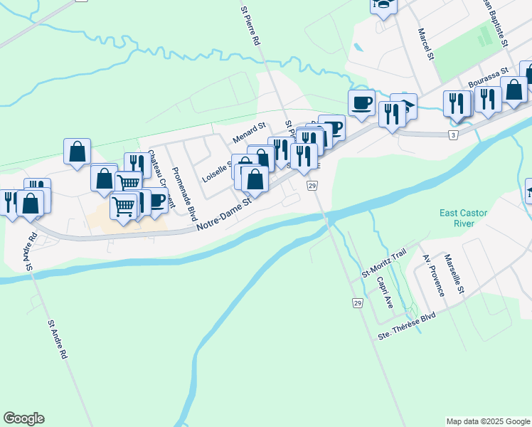 map of restaurants, bars, coffee shops, grocery stores, and more near 200 Equinox Drive in Embrun