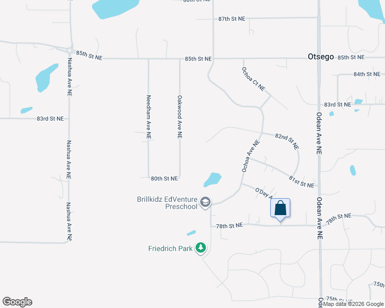 map of restaurants, bars, coffee shops, grocery stores, and more near 8102 Oakwood Avenue Northeast in Otsego