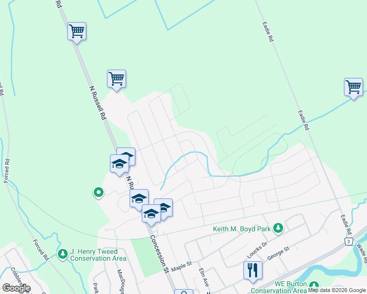 map of restaurants, bars, coffee shops, grocery stores, and more near 520 Lucent Street in Russell